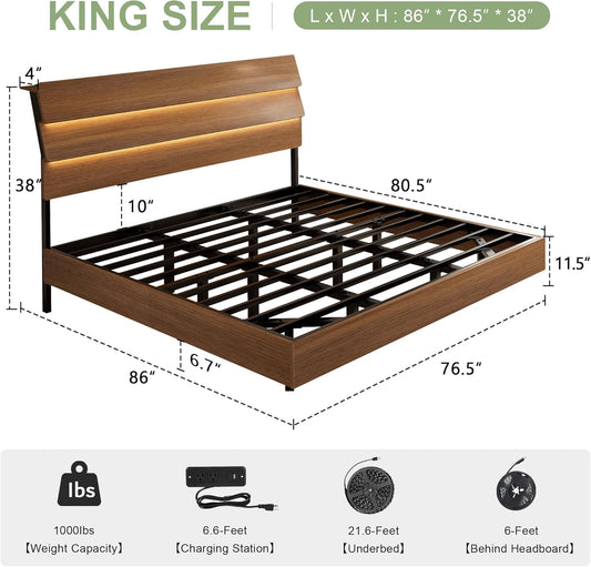 King Floating Bed Frame with LED