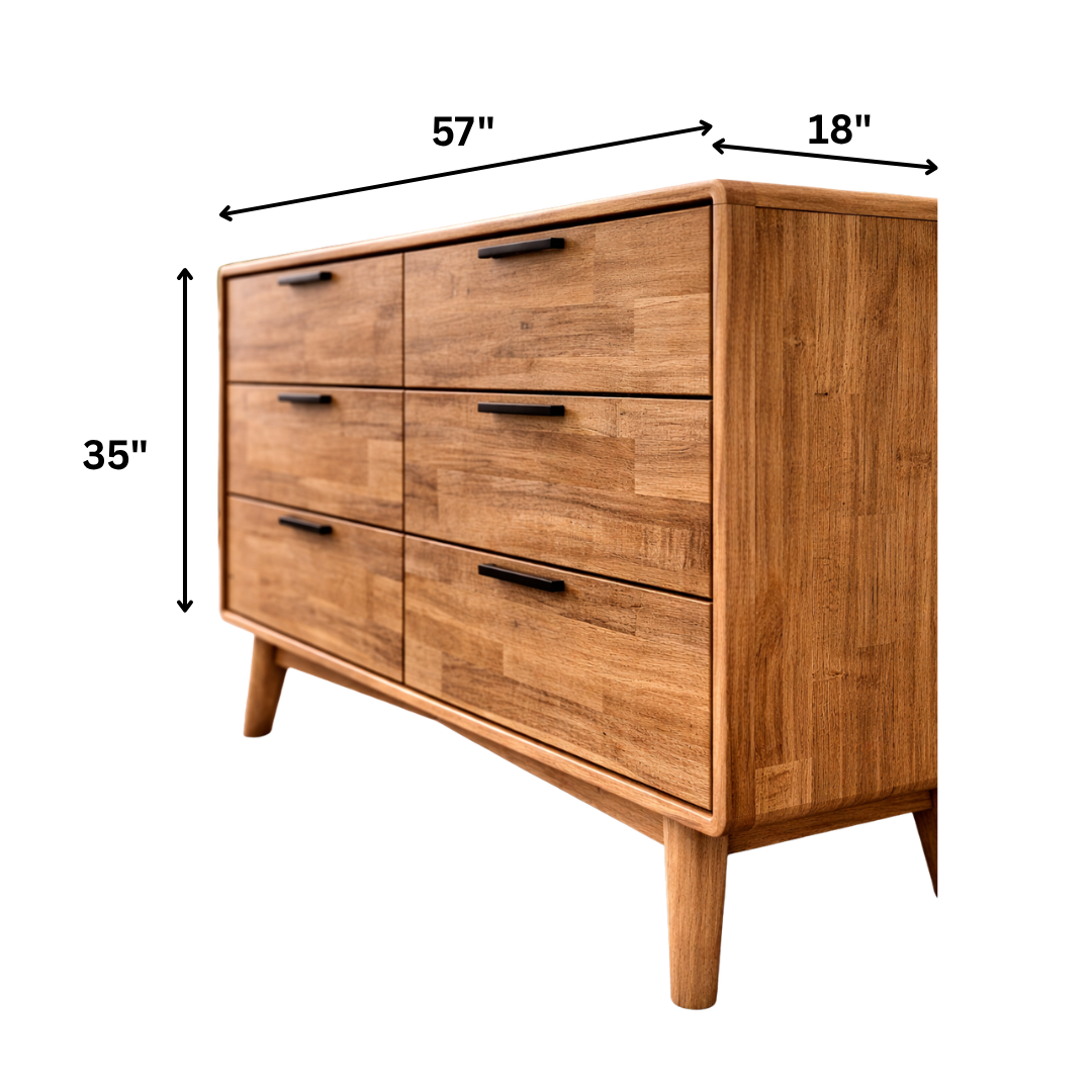 GoShipFurniture 6-Drawer Storage Chest – Solid Wood, 57" Wide