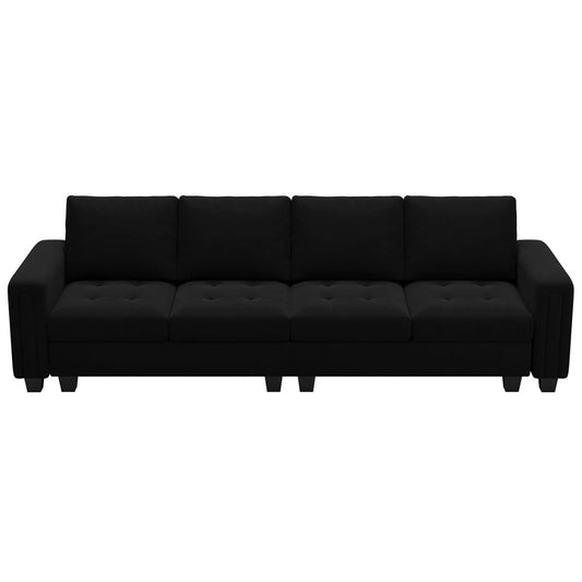 Black Velvet 4-Seater Sectional Sofa — Contemporary Modular Living Room Collection