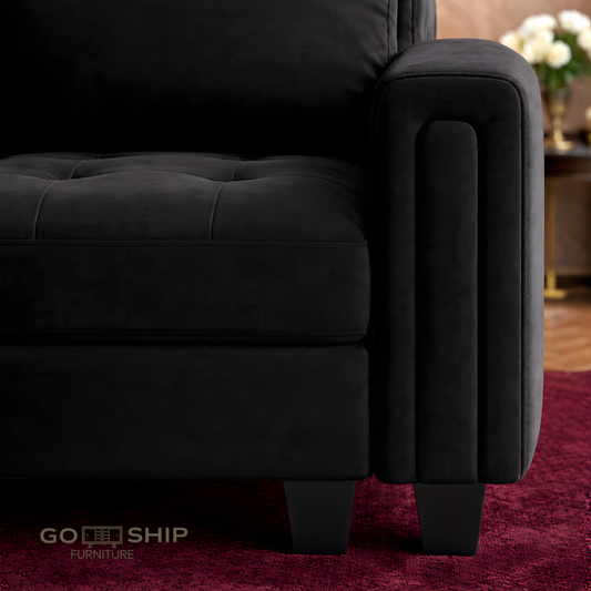 Black Velvet 4-Seater Sectional Sofa — Contemporary Modular Living Room Collection