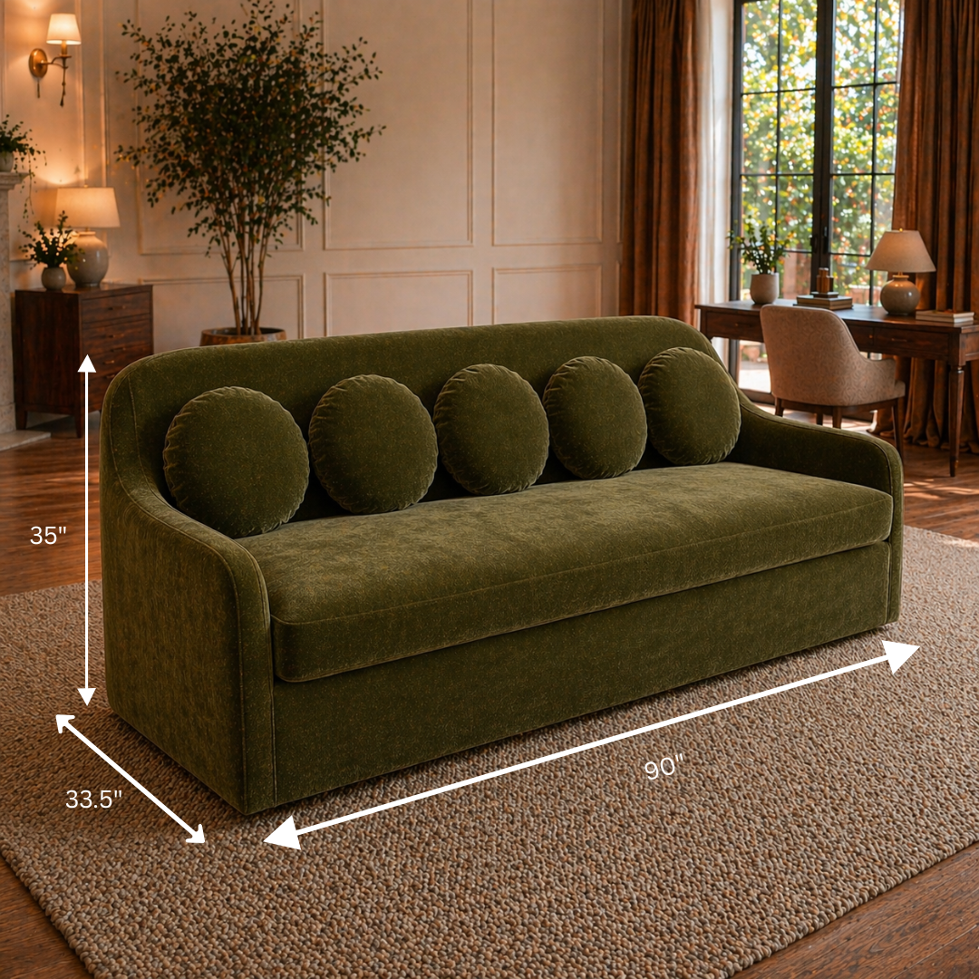 GoShipFurniture Upholstered Sofa – Curved Arm, Olive Green