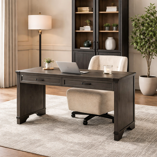 GoShipFurniture 56" Solid Wood Writing Desk – Dual Drawer Storage