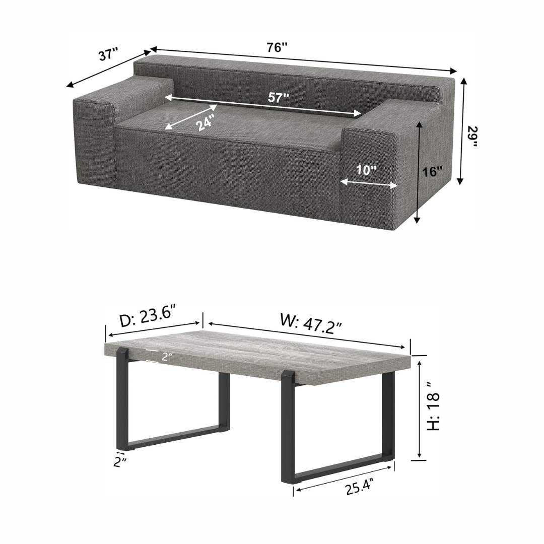 GoShipFurniture Modular Living Room Set – 105" Sofa & 47" Coffee Table