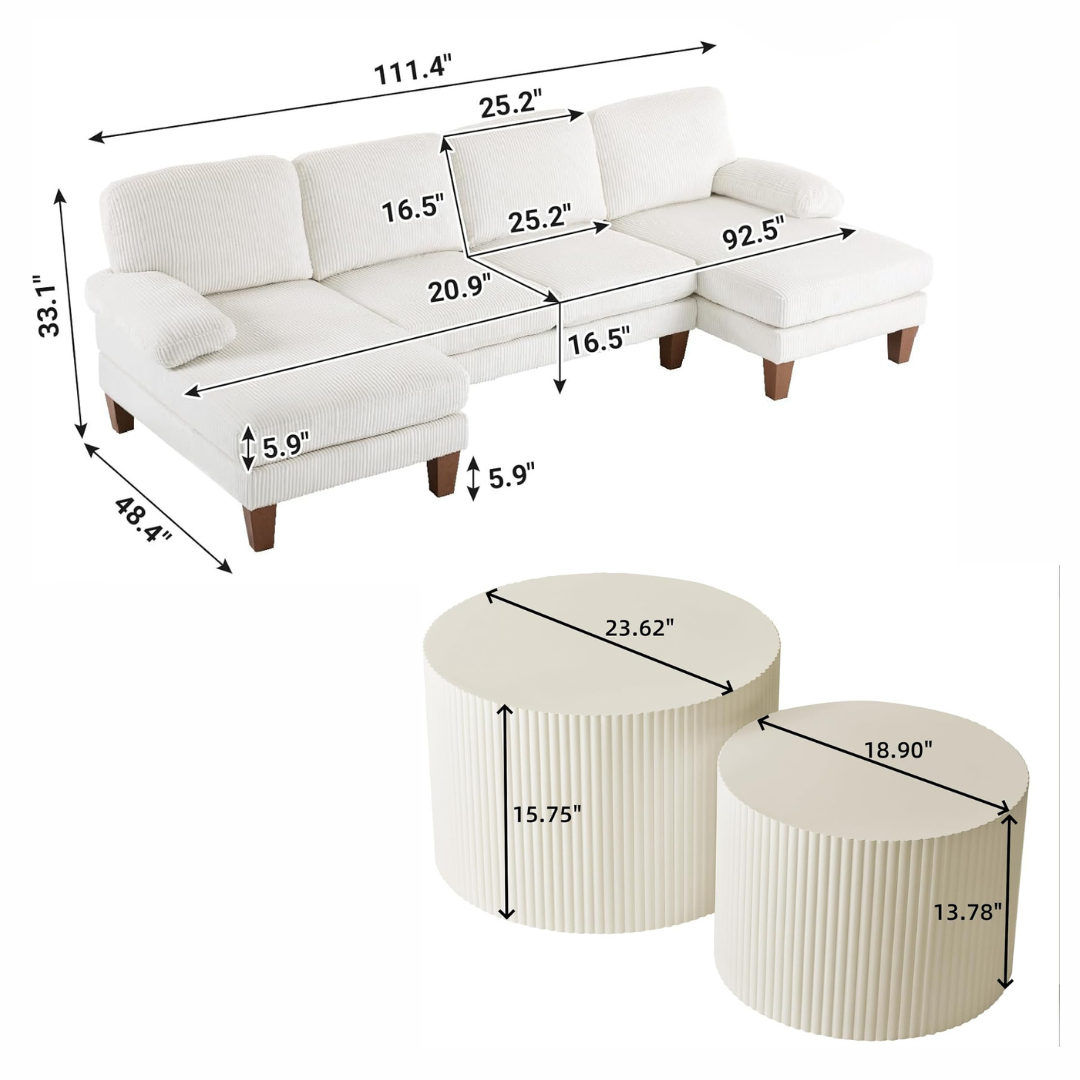 GoShipFurniture U-Shape Living Room Set – 110" Sectional & Nesting Tables