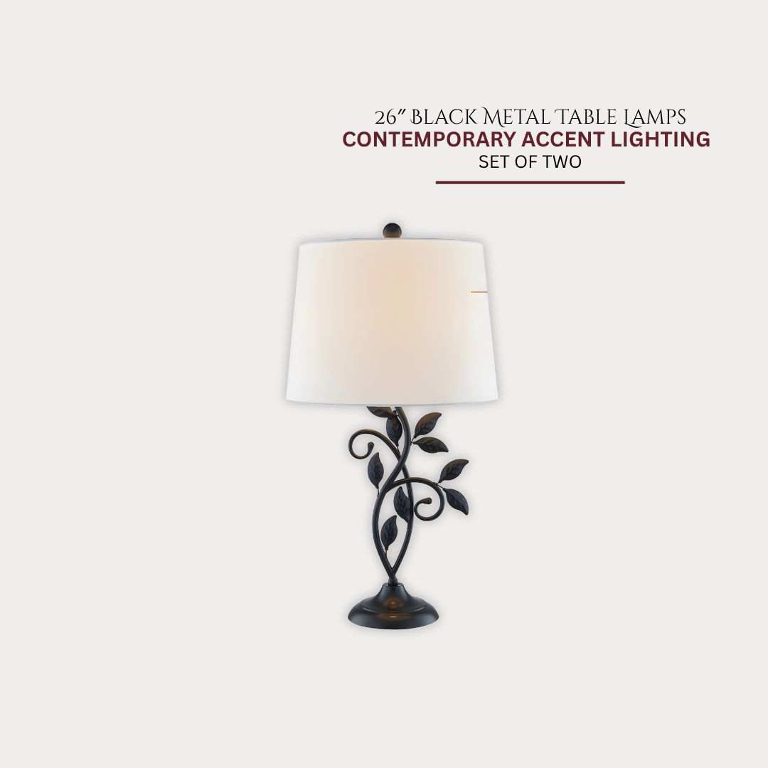 GoShipFurniture Black Metal Table Lamps – 26" Set of 2