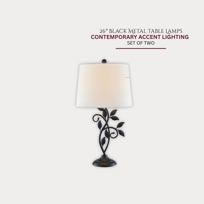 GoShipFurniture Black Metal Table Lamps – 26" Set of 2