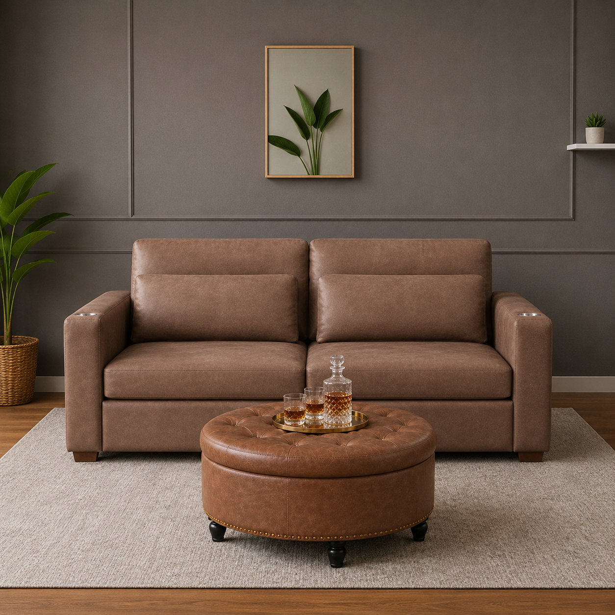 GoShipFurniture Living Room Seating Set – 89" Sofa & 30" Storage Ottoman