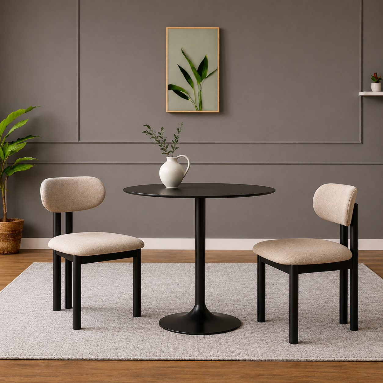 GoShipFurniture Round Glass Dining Table with two chairs– 2 Seat Compact Design