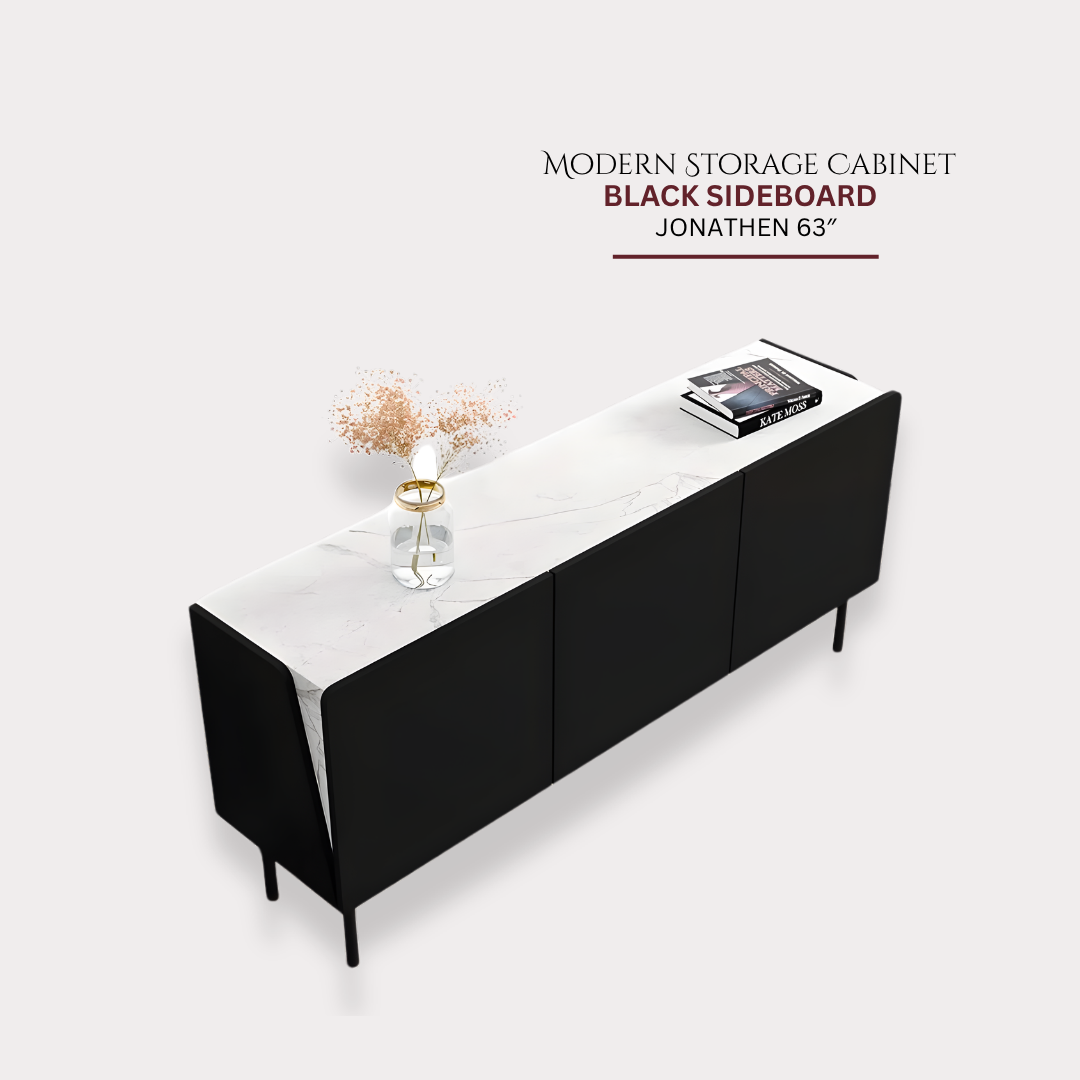 GoShipFurniture 63" Black Sideboard – Storage Cabinet