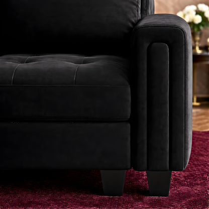 GoShipFurniture Black Velvet Sectional Sofa – 4 Seater
