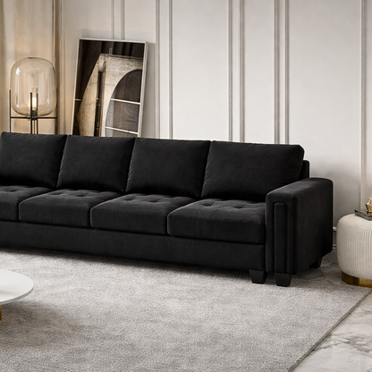 GoShipFurniture Black Velvet Sectional Sofa – 4 Seater