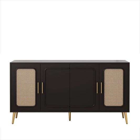 59.8″ Black Four-Door Credenza — Modern Storage Collection