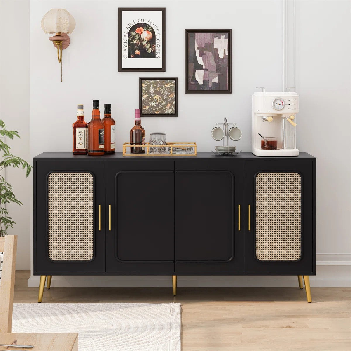 59.8″ Black Four-Door Credenza — Modern Storage Collection