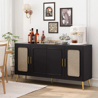 59.8″ Black Four-Door Credenza — Modern Storage Collection