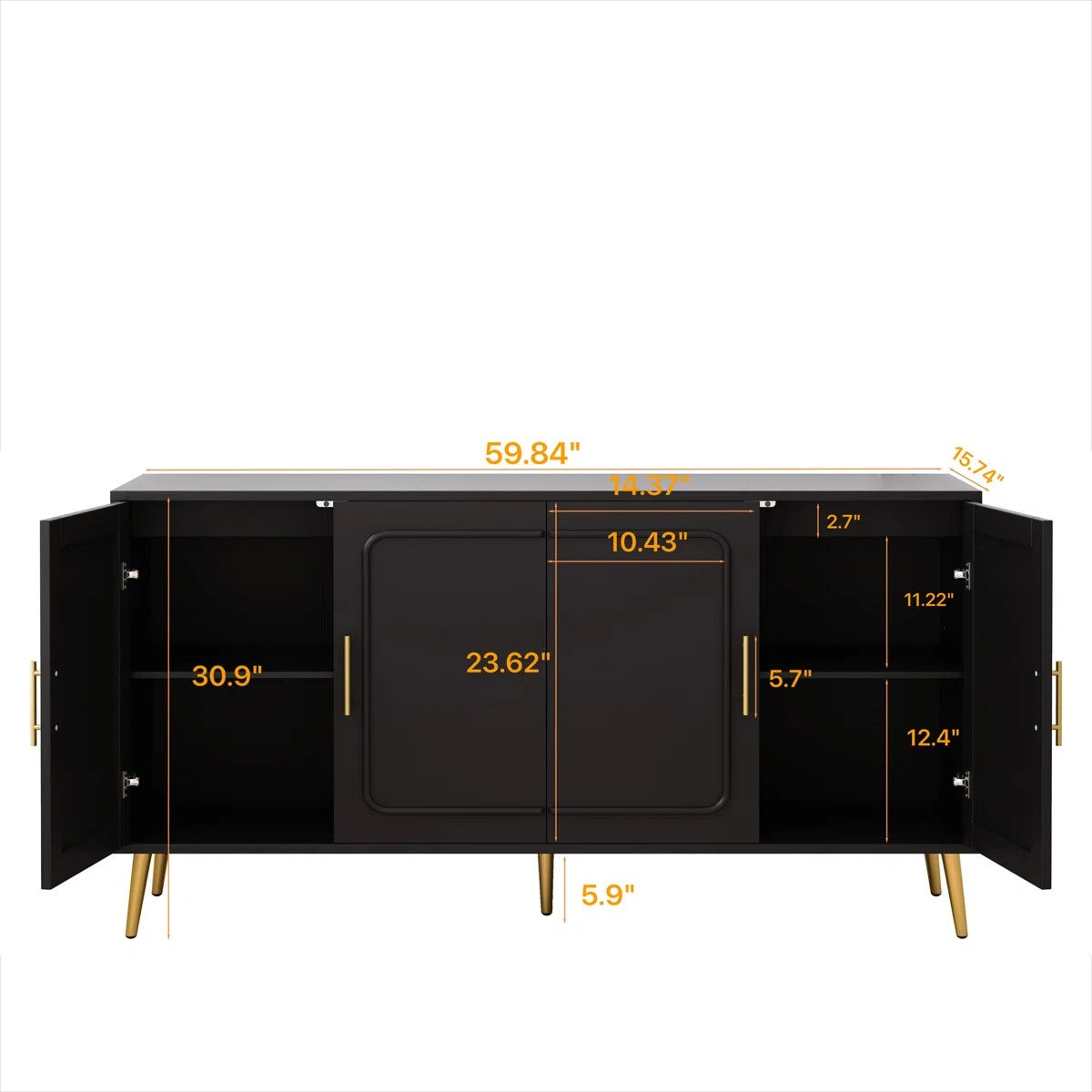 59.8″ Black Four-Door Credenza — Modern Storage Collection