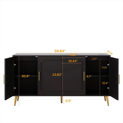 59.8″ Black Four-Door Credenza — Modern Storage Collection