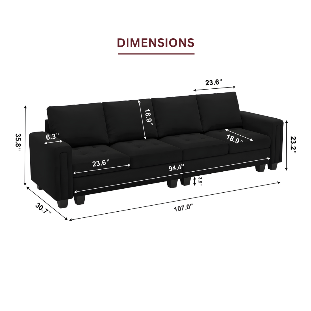 GoShipFurniture Black Velvet Sectional Sofa – 4 Seater