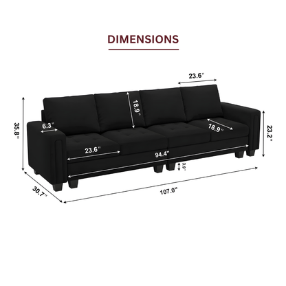GoShipFurniture Black Velvet Sectional Sofa – 4 Seater