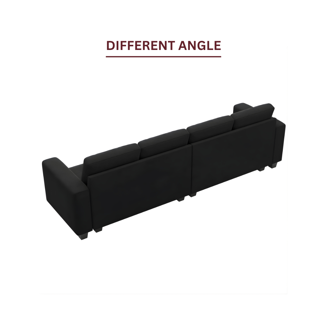 GoShipFurniture Black Velvet Sectional Sofa – 4 Seater