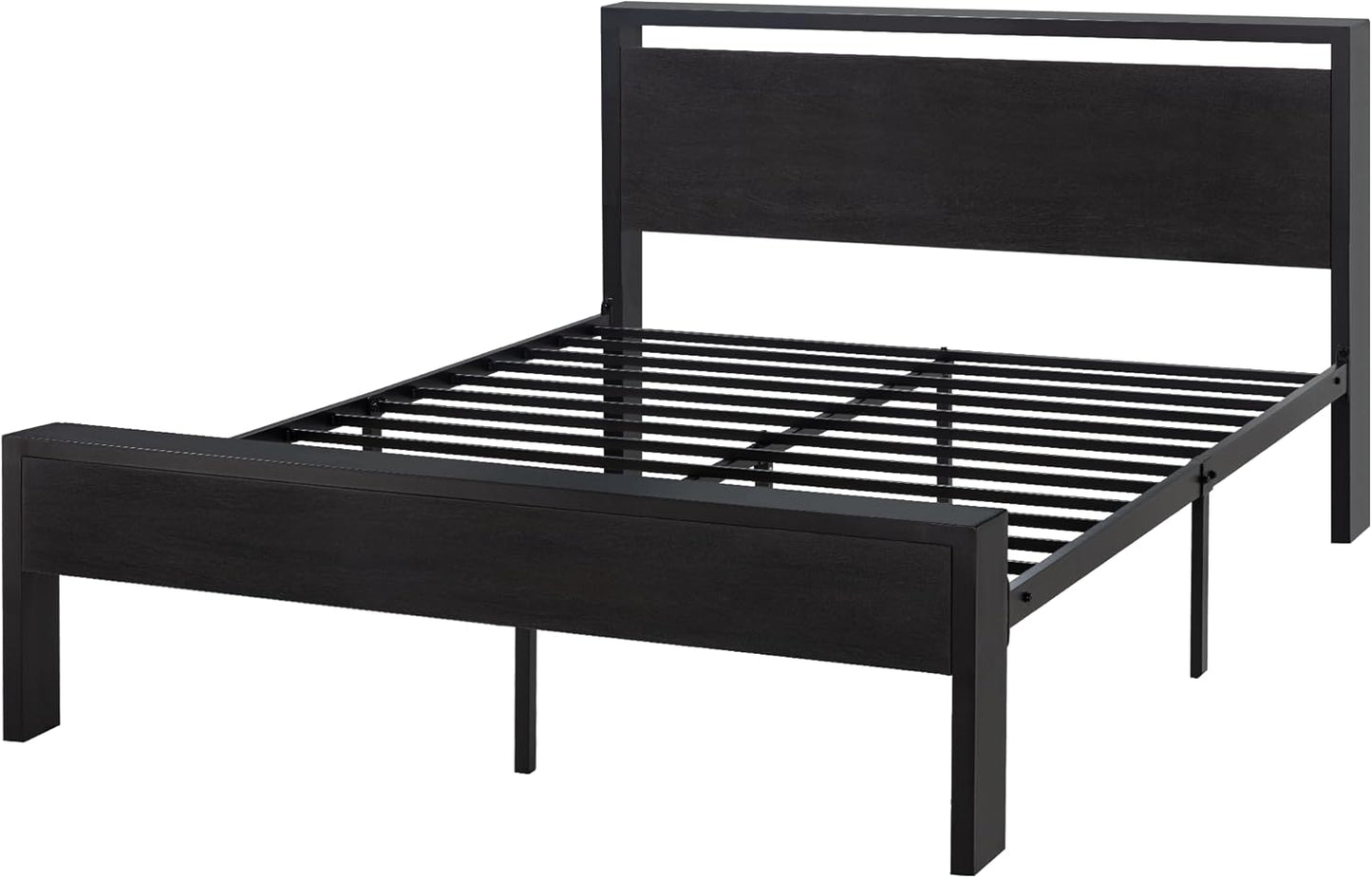 Full Metal Platform Bed Frame Black Oak