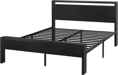Full Metal Platform Bed Frame Black Oak