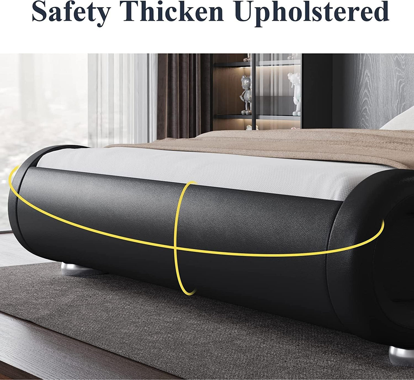 Queen Upholstered Platform Bed with Adjustable Headboard