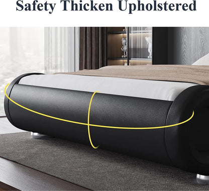 Queen Upholstered Platform Bed with Adjustable Headboard