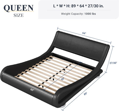 Queen Upholstered Platform Bed with Adjustable Headboard