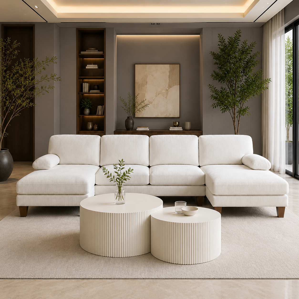 GoShipFurniture U-Shape Living Room Set – 110" Sectional & Nesting Tables