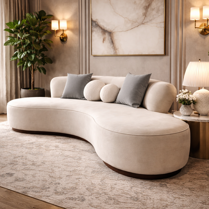GoShipFurniture Curved Upholstered Sofa – Sculpted Backrest, 10 ft