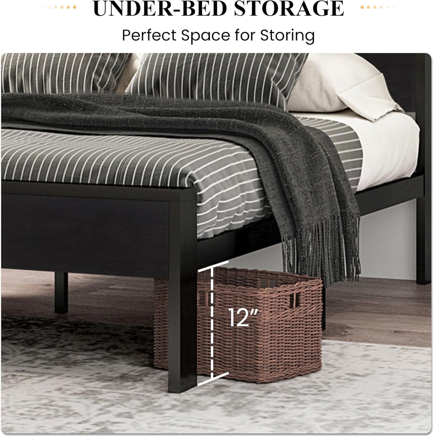 Full Metal Platform Bed Frame Black Oak