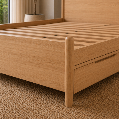 GoShipFurniture Solid Wood Platform Storage Bed – Dual Drawer Design