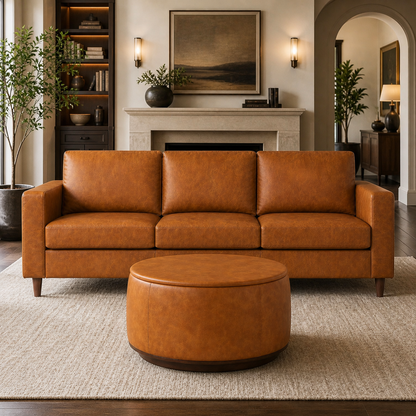 GoShipFurniture Leather Living Room Set – 83" Sofa & Storage Ottoman