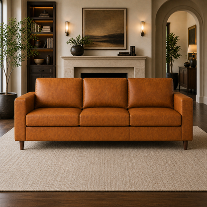 GoShipFurniture Leather Living Room Set – 83" Sofa & Storage Ottoman
