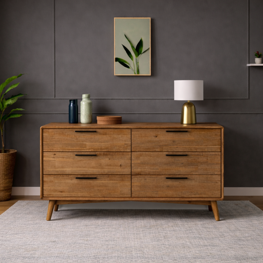GoShipFurniture 6-Drawer Storage Chest – Solid Wood, 57" Wide