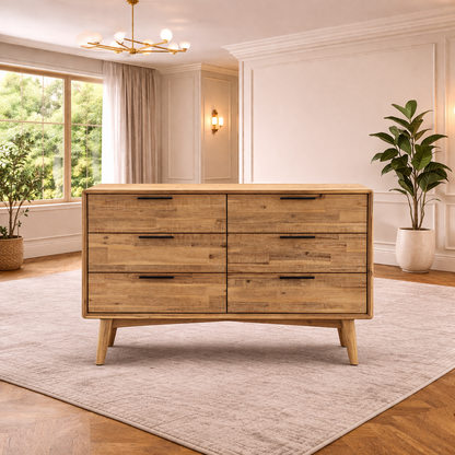GoShipFurniture 6-Drawer Storage Chest – Solid Wood, 57" Wide