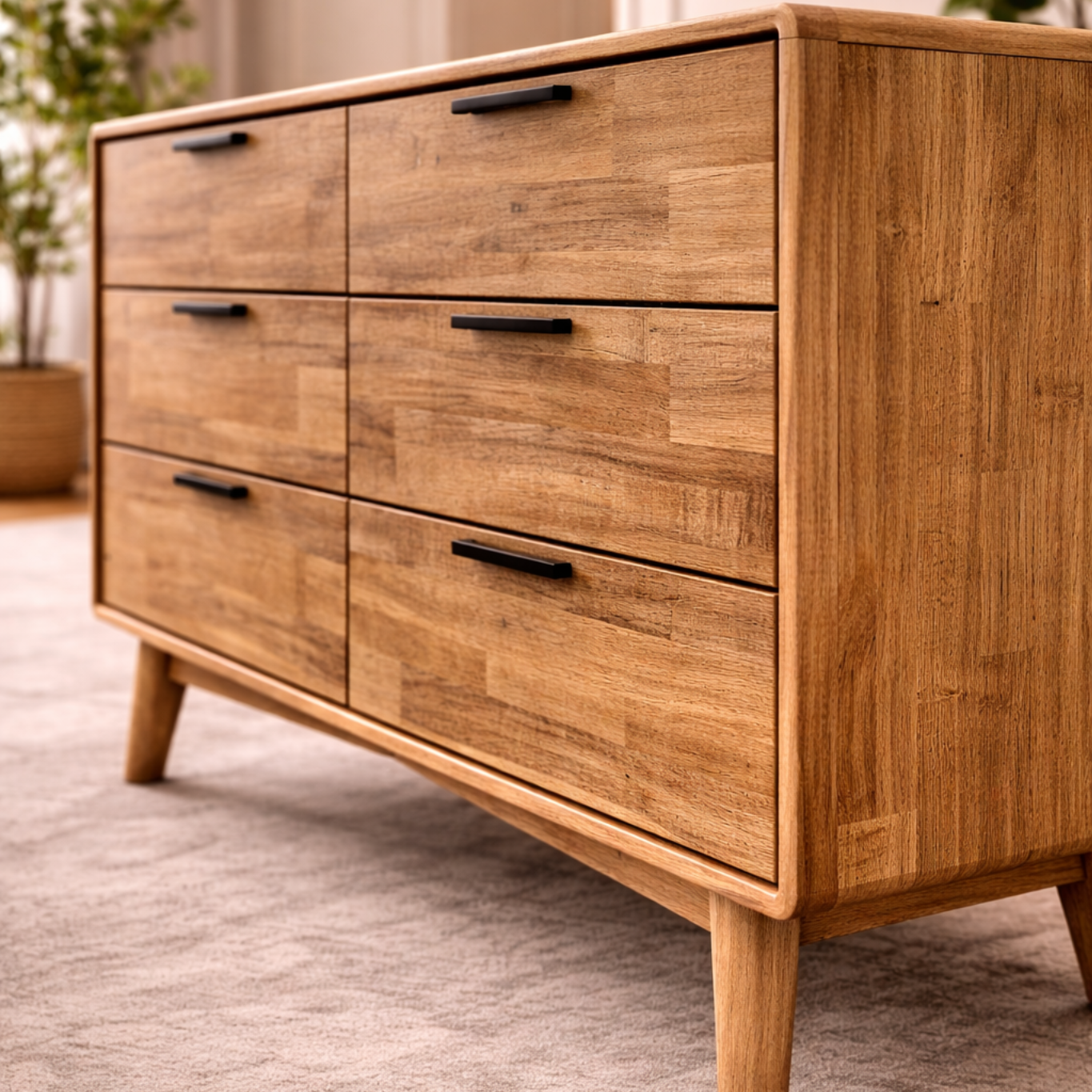 GoShipFurniture 6-Drawer Storage Chest – Solid Wood, 57" Wide