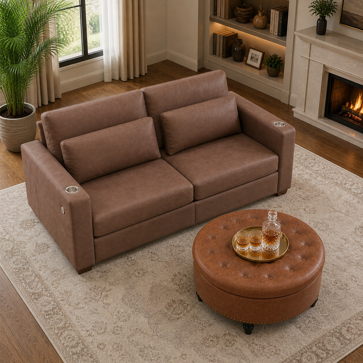 GoShipFurniture Living Room Seating Set – 89" Sofa & 30" Storage Ottoman
