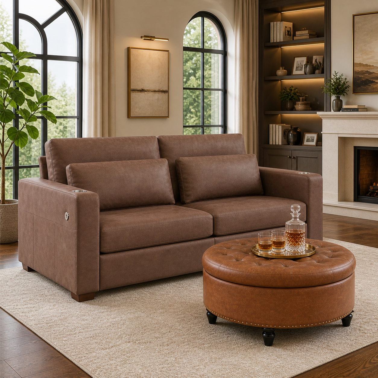 GoShipFurniture Living Room Seating Set – 89" Sofa & 30" Storage Ottoman