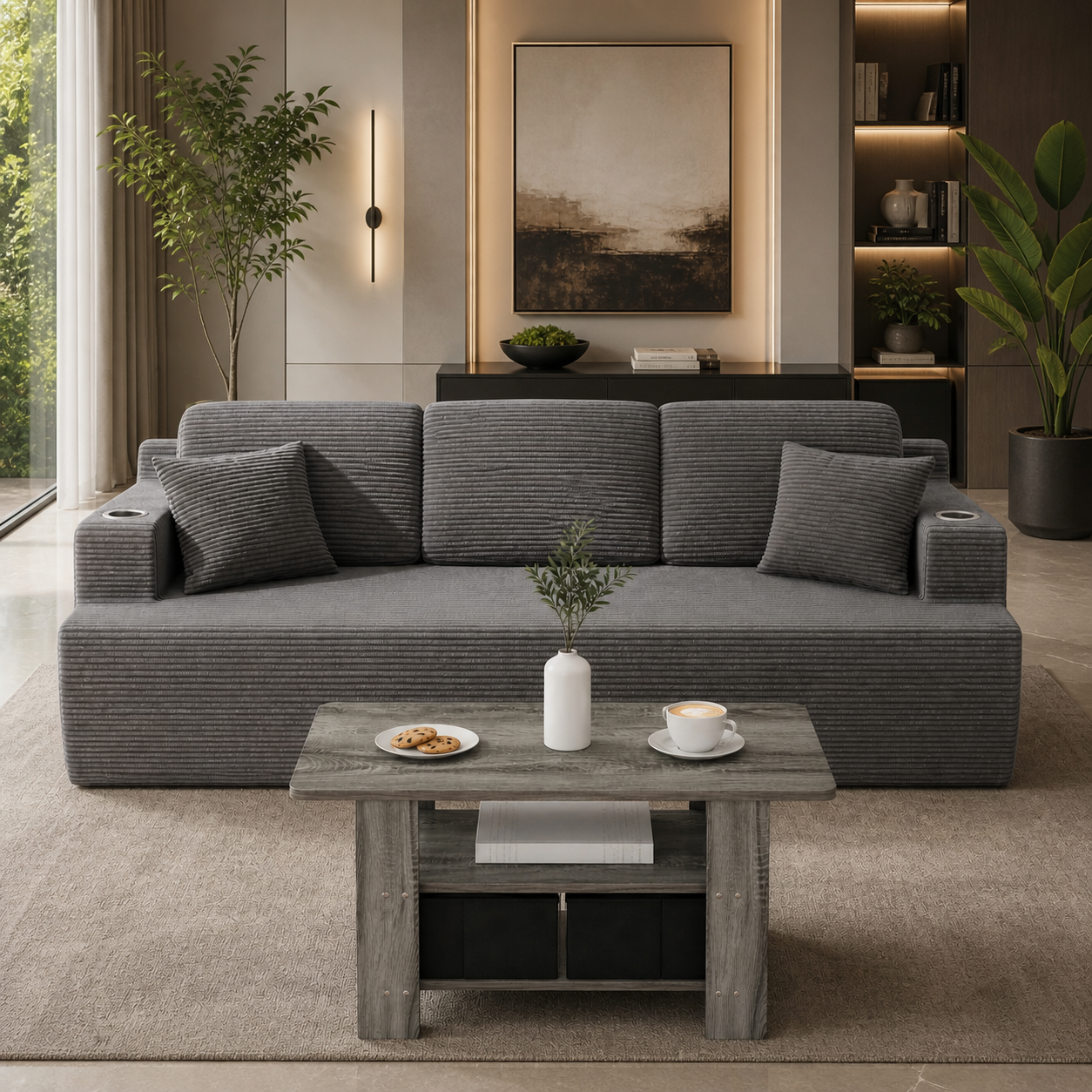 GoShipFurniture Casual Living Room Set – 87" Sofa & Coffee Table