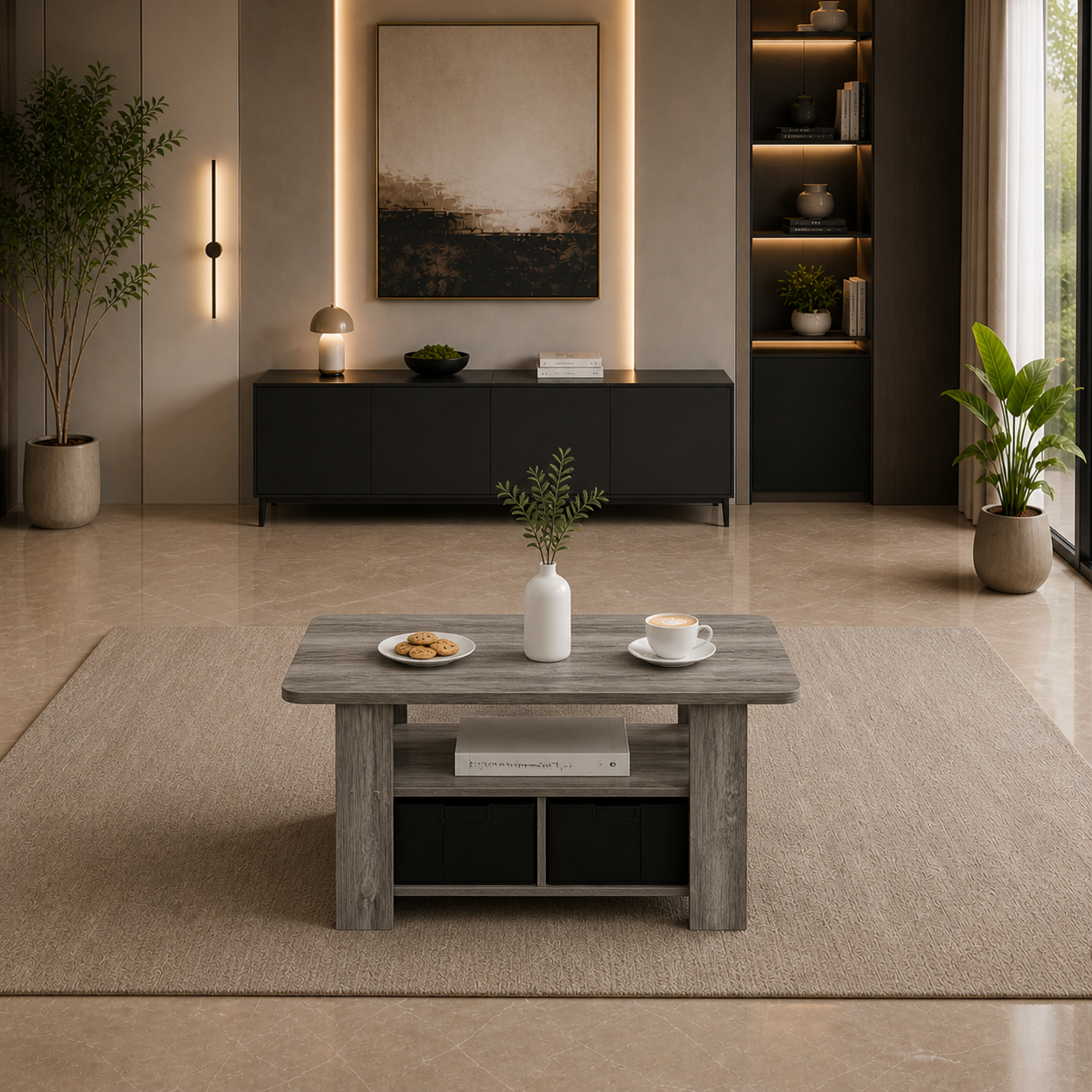 GoShipFurniture Casual Living Room Set – 87" Sofa & Coffee Table