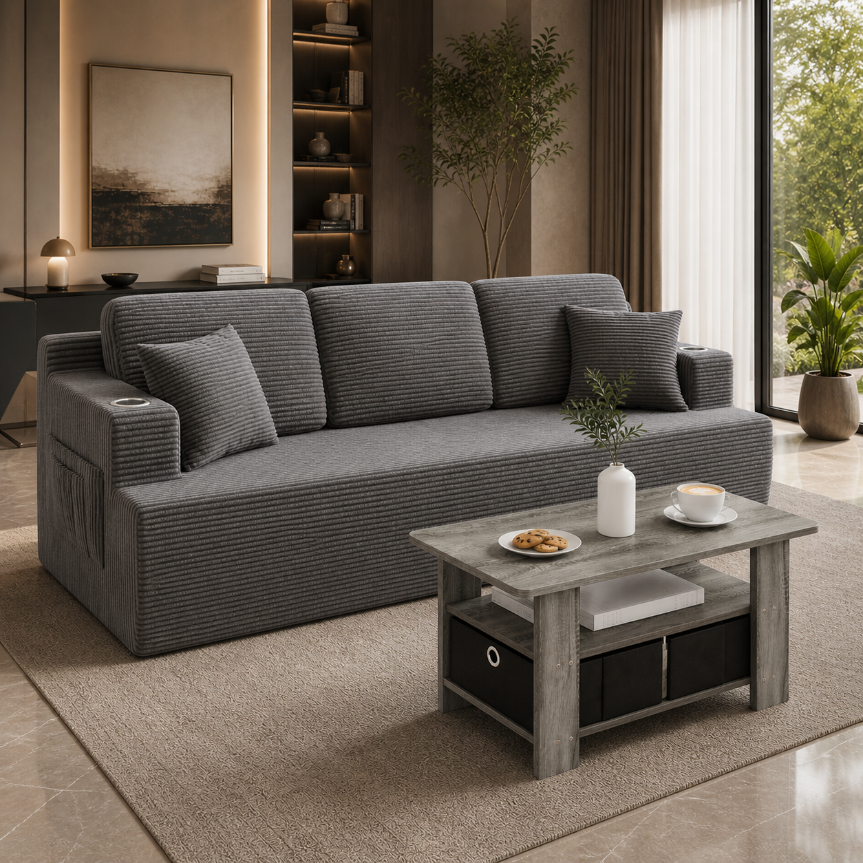 GoShipFurniture Casual Living Room Set – 87" Sofa & Coffee Table