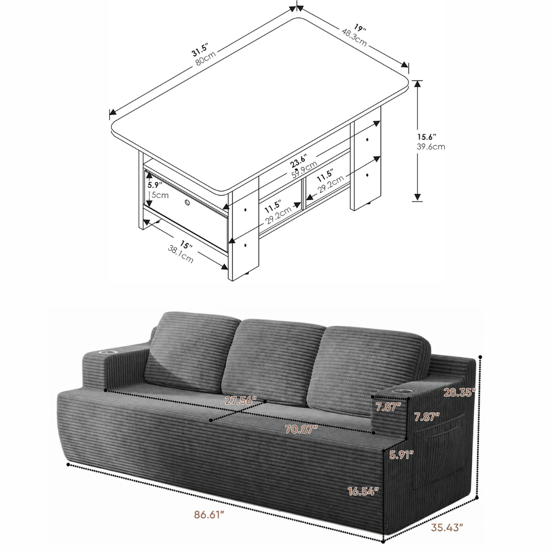 GoShipFurniture Casual Living Room Set – 87" Sofa & Coffee Table
