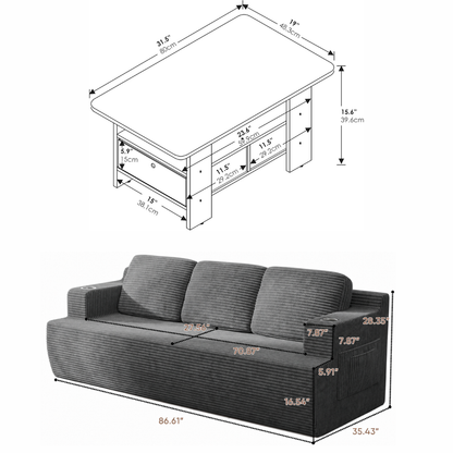 GoShipFurniture Casual Living Room Set – 87" Sofa & Coffee Table