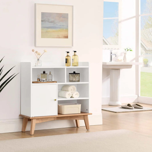White Colorblock Accent Cabinet — Wood Base Contemporary Design