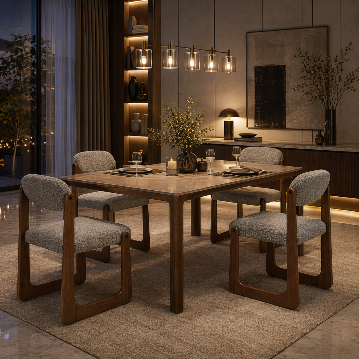 GoShipFurniture Upholstered Dining Chair with dining table – Solid Wood Frame, Curved Back