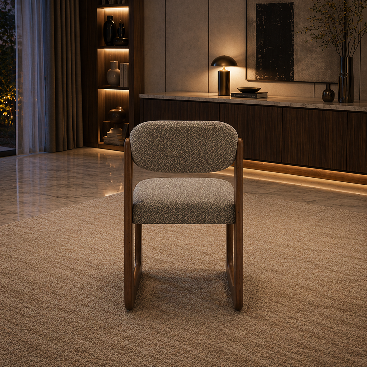 GoShipFurniture Upholstered Dining Chair with dining table – Solid Wood Frame, Curved Back