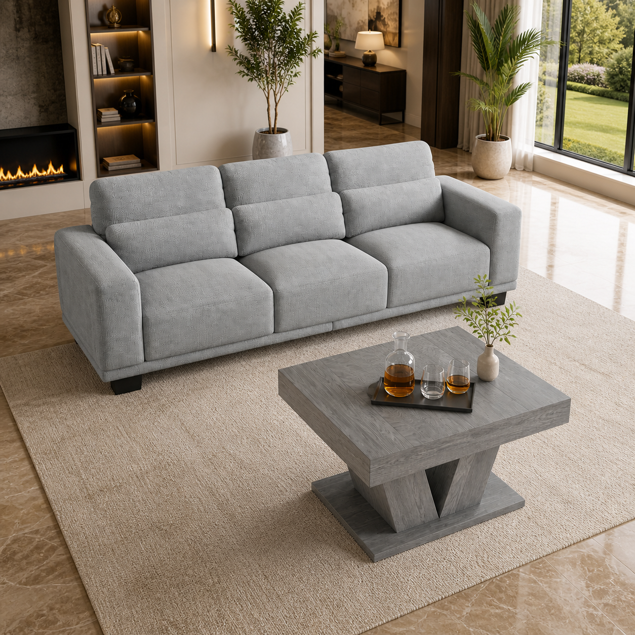 GoShipFurniture Grey Living Room Set – 89" Sofa & 31.5" Coffee Table