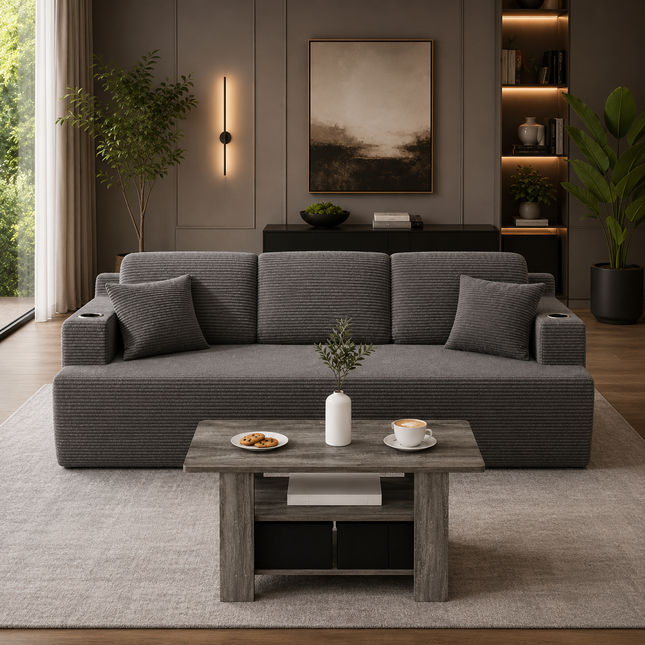 GoShipFurniture Casual Living Room Set – 87" Sofa & Coffee Table