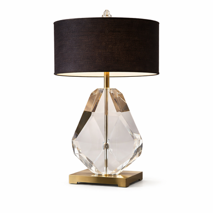 GoShipFurniture Faceted Crystal Table Lamp – Drum Shade, Brushed Gold Base